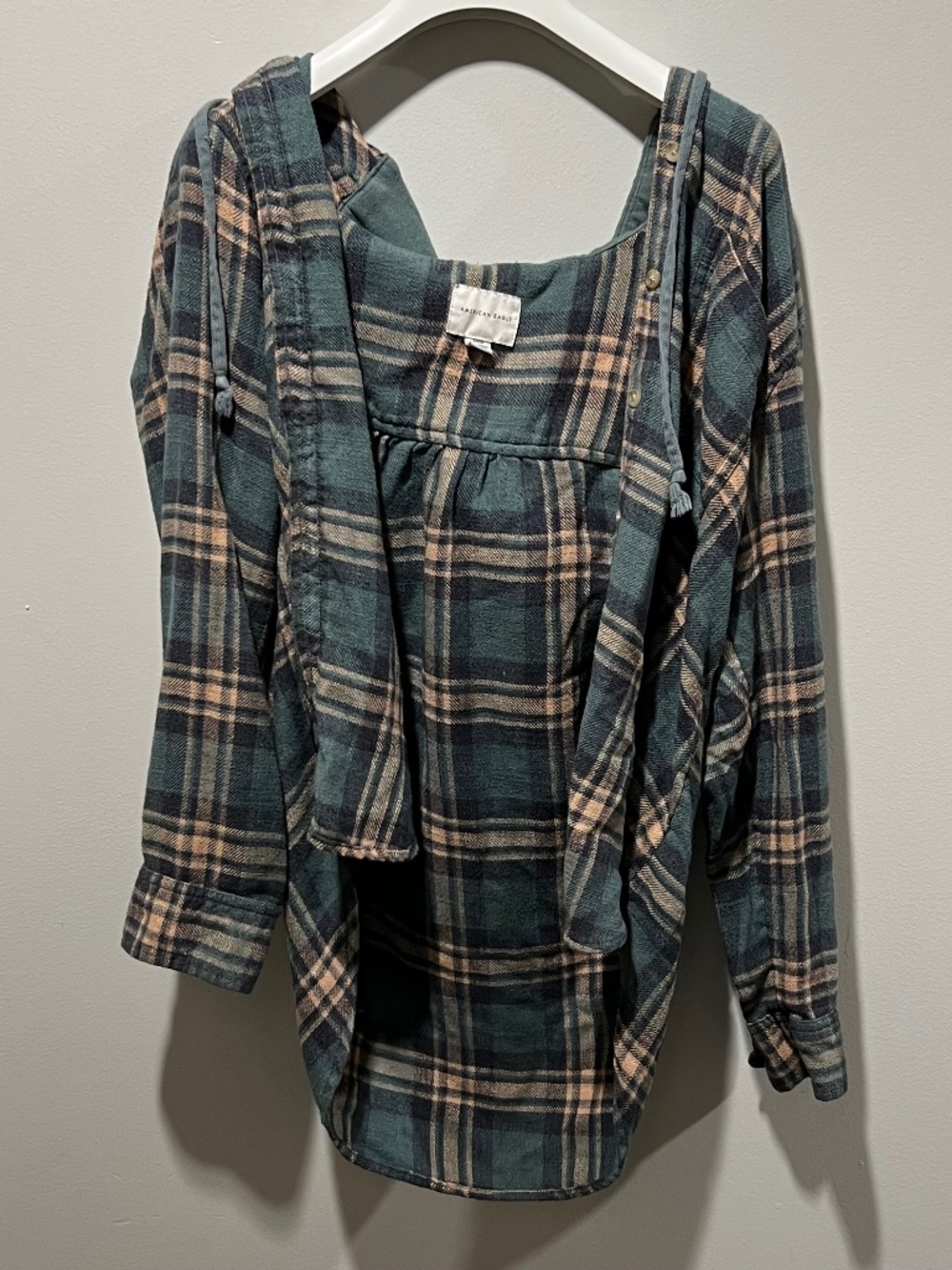 American Eagle Plaid Hooded Flannel Set – Size Small